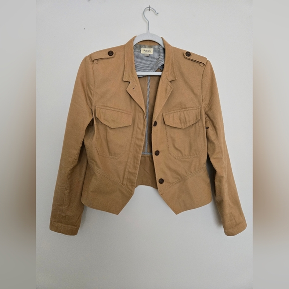 Fossil Jackets & Blazers - Fossil Tan Cropped Button Front Utility Jacket | Size M